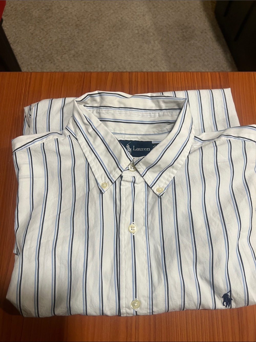 Polo by Ralph Lauren White Button-Down Shirt with Blue Stripes